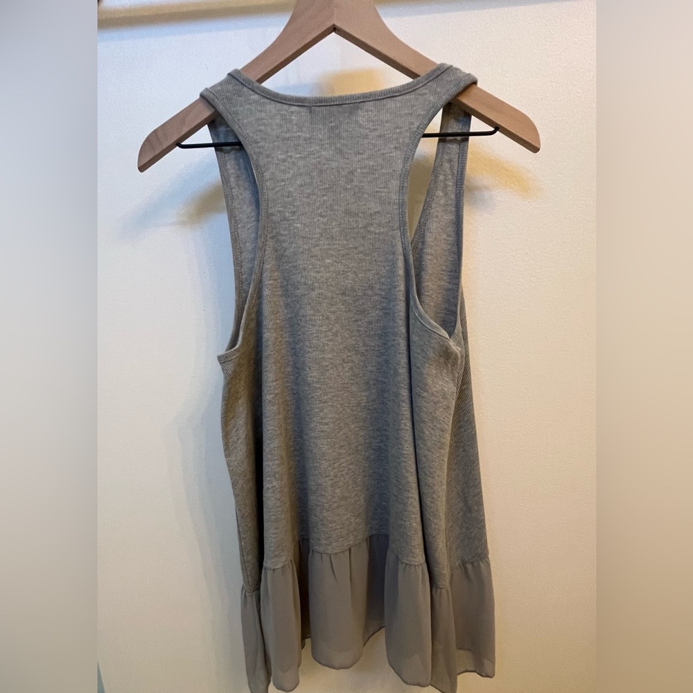 Umgee Flowy Mixed Media Racerback Ribbed Gray Tank Top Legging Friendly Large - Picture 5 of 7